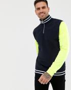 Asos Oversized Woven Half Zip Track Sweatshirt With Contrast Sleeves-navy