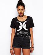 Kill Star Cropped T-shirt With Moon Child Print - Black