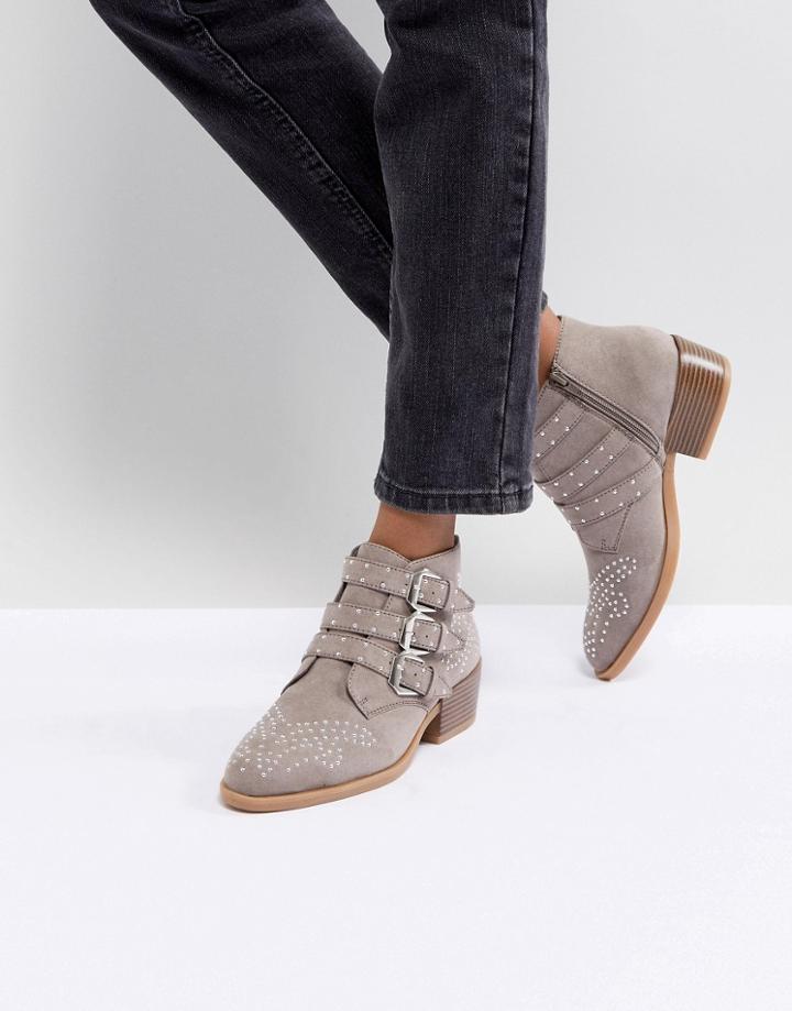Boohoo Studded Buckle Ankle Boot - Gray