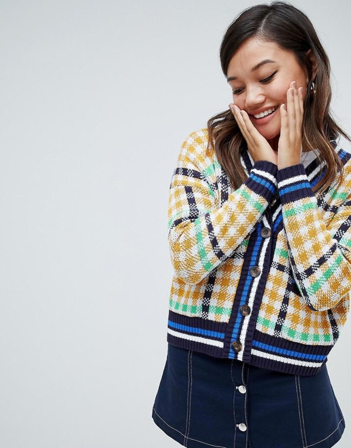 Asos Design Boxy Cardigan In Check - Multi