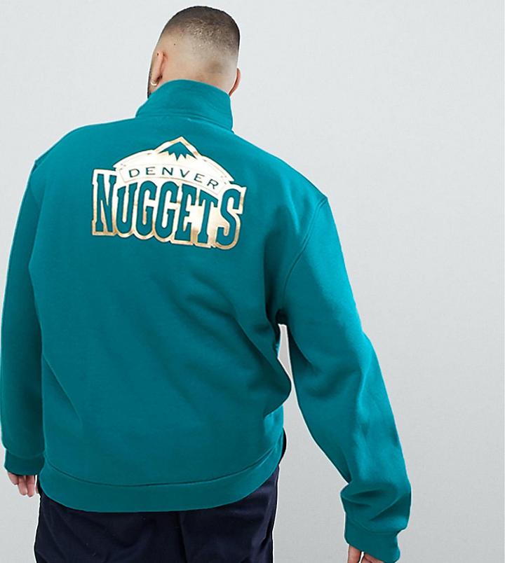 New Era Denver Nuggets 1/4 Zip Sweat With Back Print In Green Exclusive To Asos - White