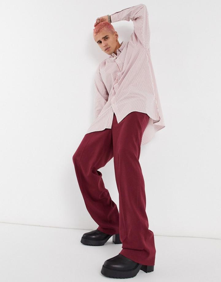 Asos Design Super Oversized Vertical Stripe Shirt In Red