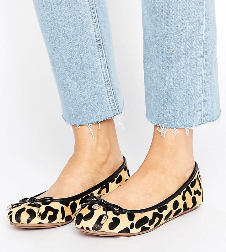 Dune London Wide Fit Leopard Print Ballet Flat Shoes - Black