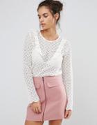 Pimkie Scallop Edge Ruffle Detail Top - White