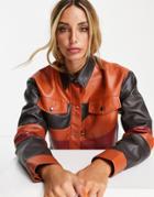 Neon Rose Cropped Jacket In Wavy Brown Pu - Part Of A Set