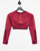 South Beach Seamless Fishnet Long Sleeve Crop Top In Dusty Pink