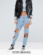 New Look Petite Extreme Ripped Mom Jeans - Blue