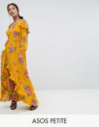 Asos Petite Wrap Maxi Dress In Yellow Floral - Yellow