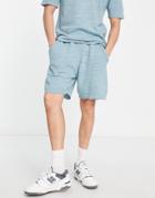 Asos Design Linen Slub Shorts In Teal - Part Of A Set-blue