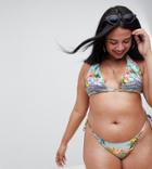 Asos Design Curve Triangle Bikini Top In Cuban Stripe Print - Multi