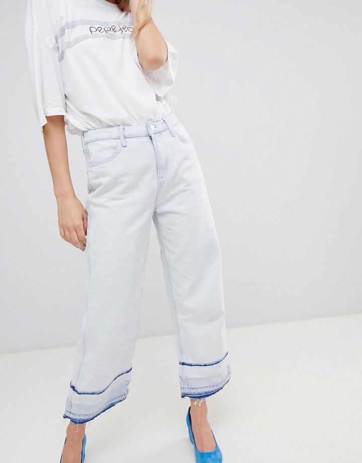 Pepe Jeans Wide Leg Crop Jean With Undone Hem - White