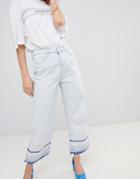 Pepe Jeans Wide Leg Crop Jean With Undone Hem - White
