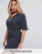 Praslin Plus Shirt Dress With Bow Detail In Polka Dot - Navy
