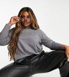 Asos Design Curve Ultimate T-shirt With Long Sleeve In Cotton Blend In Shark Gray - Gray