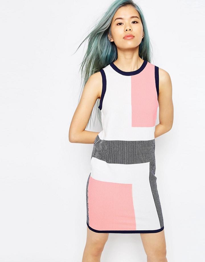 Asos Dress In Knit With Blocking - Multi