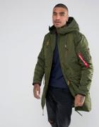 Alpha Industries Hooded Fishtail Parka In Dark Green - Green