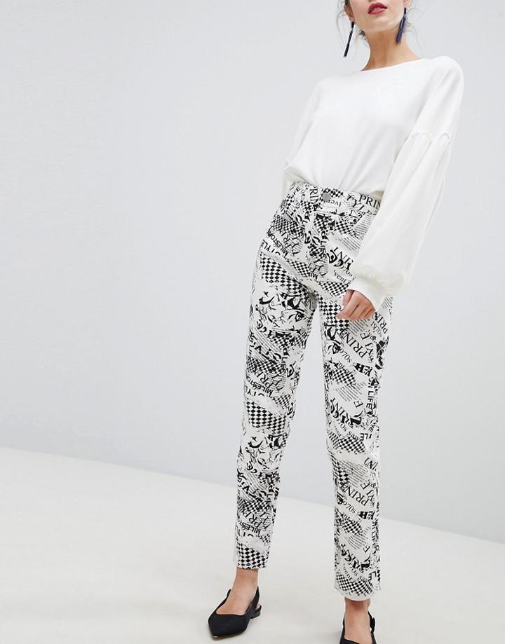 Asos Design Original Mom Jeans In Comic Print - Multi