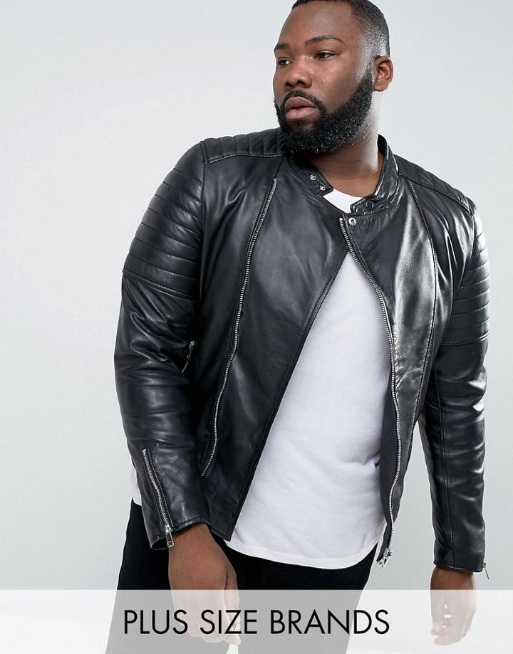 Barneys Plus Leather Biker Jacket - Black