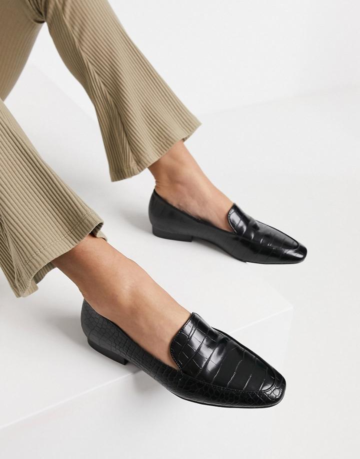 Asos Design Mindy Flat Loafers In Black Croc