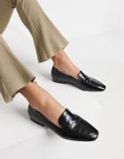Asos Design Mindy Flat Loafers In Black Croc
