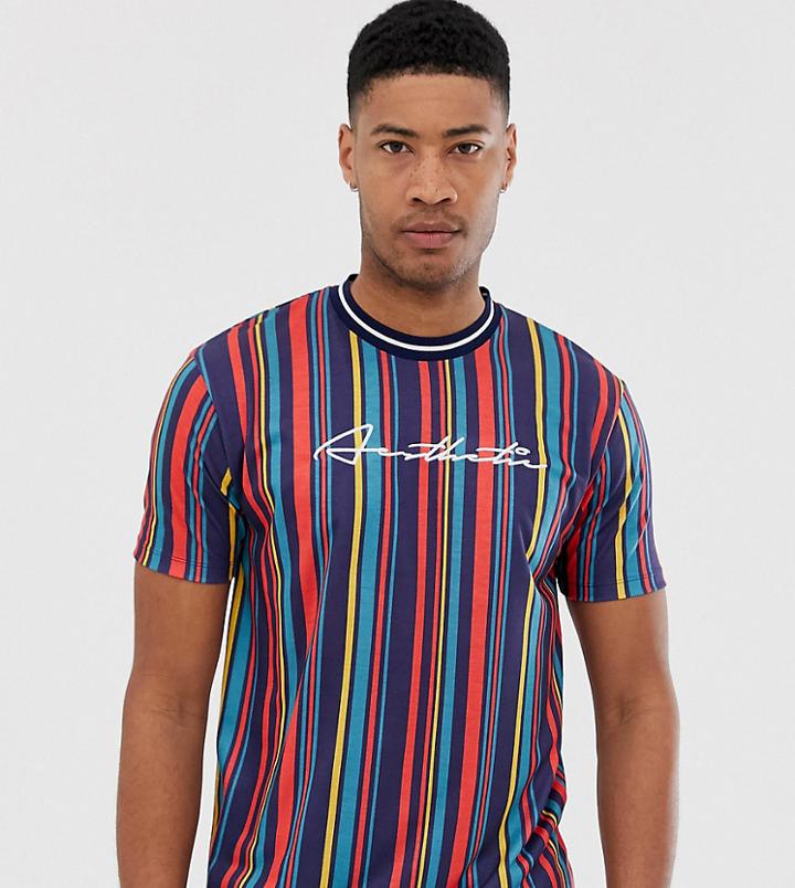 Asos Design Tall Relaxed T-shirt In Vertical Stripe With Aesthetic Print - Multi