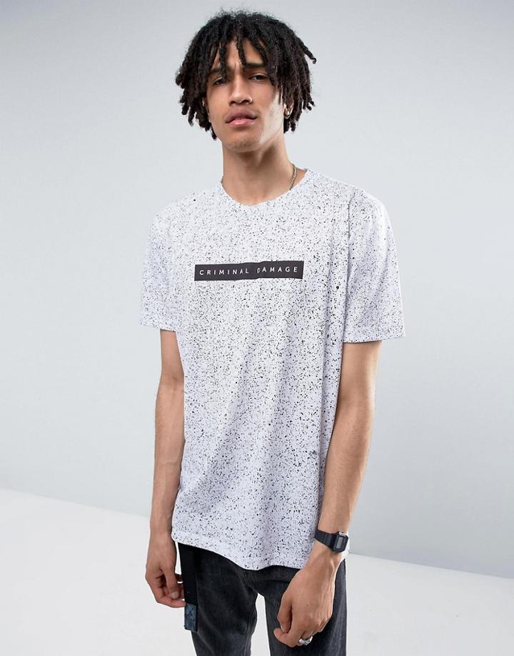 Criminal Damage T-shirt In White With Speckle - White