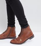 Asos Wide Fit Casual Lace Up Boots In Tan Leather With Natural Sole - Tan