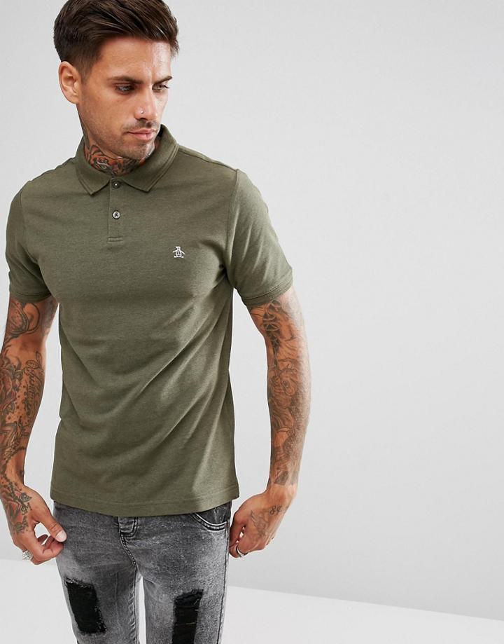 Original Penguin Pique Polo Heritage Slim Fit In Green Marl - Green