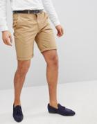 Solid Slim Fit Chino Short In Stone - Beige