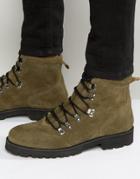Asos Hiker Boots In Khaki Suede - Green