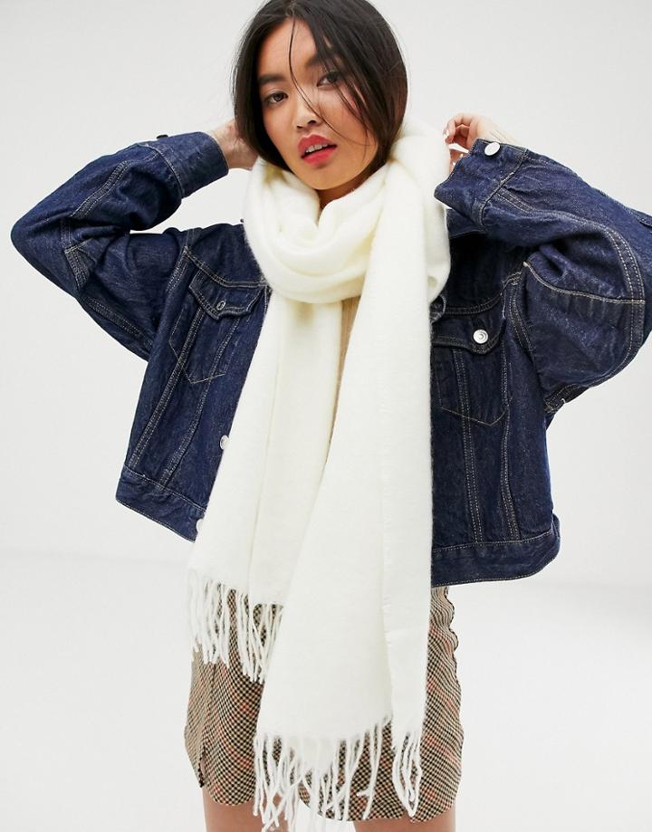 Asos Design Supersoft Long Woven Scarf With Tassels In White - White