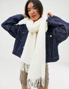 Asos Design Supersoft Long Woven Scarf With Tassels In White - White