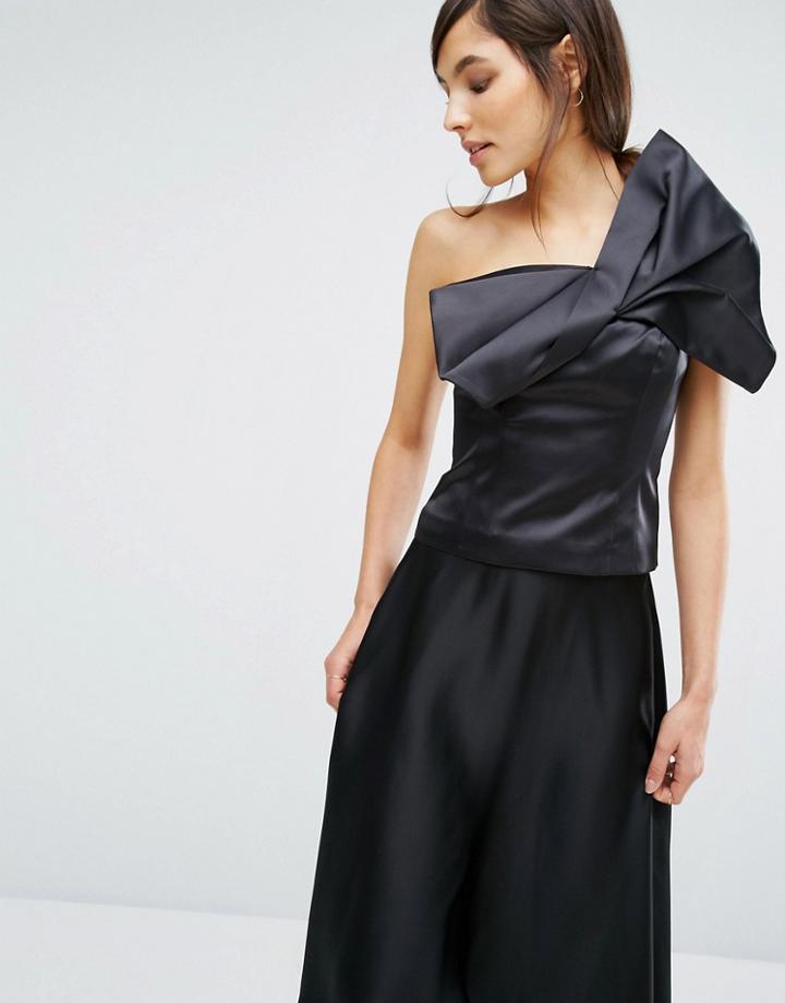 Oasis Satin Bow Detail Top - Black
