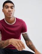Asos Design Muscle Fit T-shirt With Contrast Ringer In Red - Red