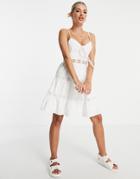 Parisian Cami Strap Lace Insert Swing Dress In White