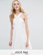Asos Tall Halterneck Sundress In Seersucker Stripe - White