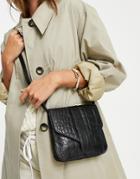 Urbancode Leather Croc Print Crossbody Bag In Black