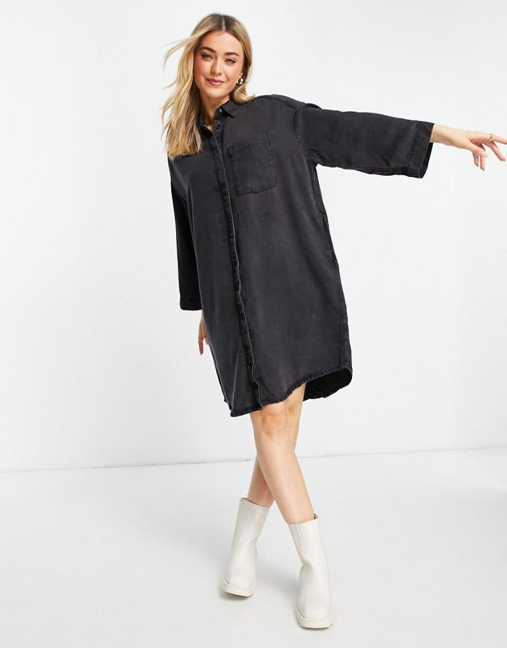 Monki Organic Cotton Denim Shirt Dress In Black