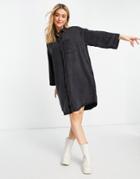 Monki Organic Cotton Denim Shirt Dress In Black