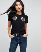 Asos T-shirt With Mirror Sequin Badge Placement - Black
