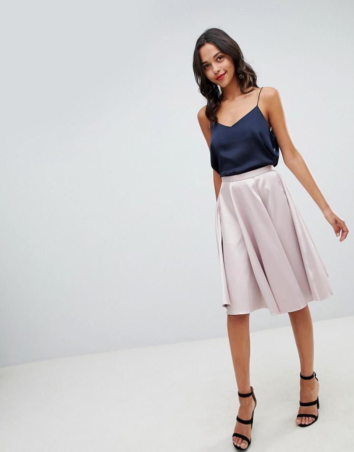 Closet London Sateen Midi Skirt-pink