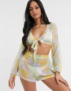 South Beach Sheer Tie Front Top And Short Set-multi