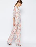 Asos Jumpsuit In Floral Print With Lace Inserts - Multi