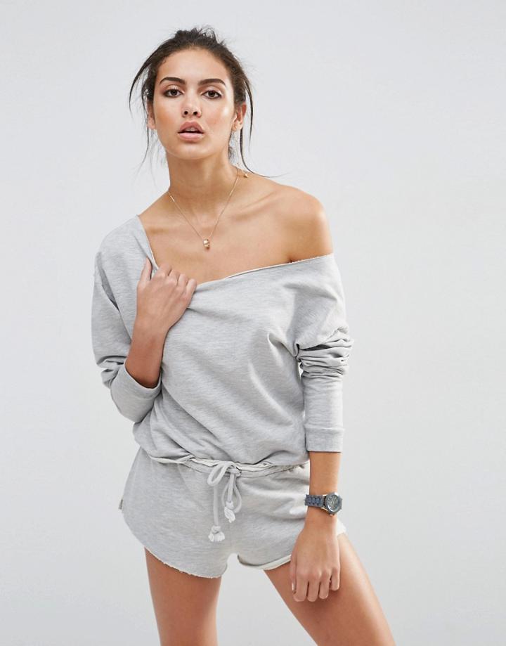Asos Lounge Off Shoulder Raw Edge Sweat - Gray Marl