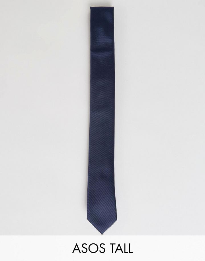 Asos Tall Slim Tie In Dark Navy - Navy