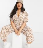 Fashion Union Plus Button Up Jumpsuit With Waist Detail In Retro Floral-multi