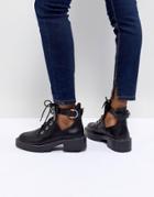Pull & Bear Cut-out Lace Up Chunky Heel Boot - Black
