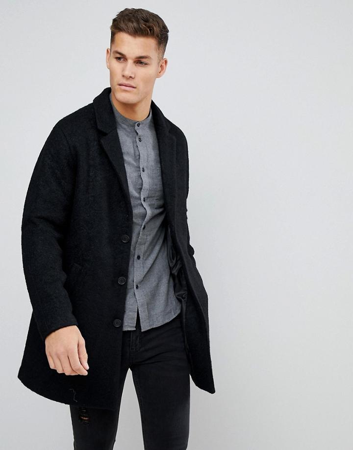 Kiomi Cocoon Overcoat In Boucle - Black