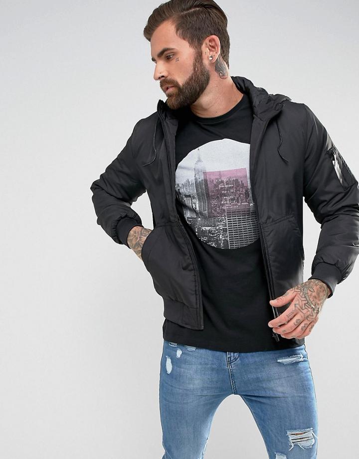 New Look Hooded Jacket With Ma1 Pocket In Black - Black