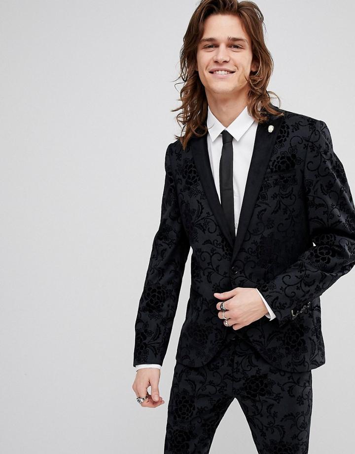 Noose & Monkey Super Skinny Suit Jacket In Flocking - Gray